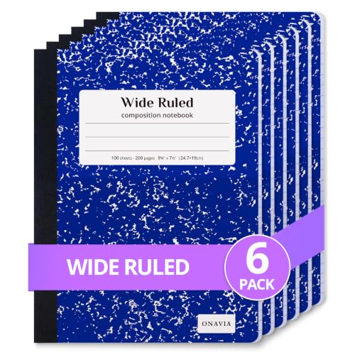ONAVIA Composition Notebook Wide Ruled 6 Pack, 200 Pages, Marble Blue - color: Blue, size: 9.75 x 7.5"