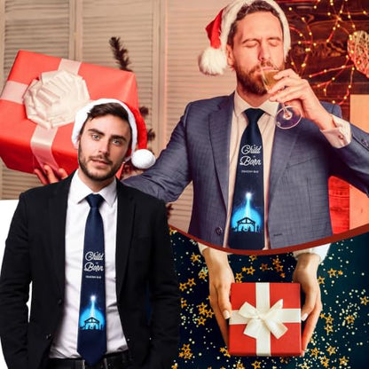 Christmas Nativity Ties Religious Necktie for Men Manger Scene Tie Religious Necktie for Celebrations - color: Blue, style: A Child is Born