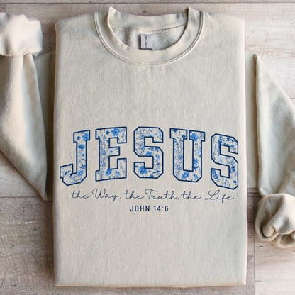 FITIN Unisex Jesus The Way The Truth The Life Christian Sweatshirt John 14:6 Floral Faith Pullover Neutral - color: Sand, size: Medium