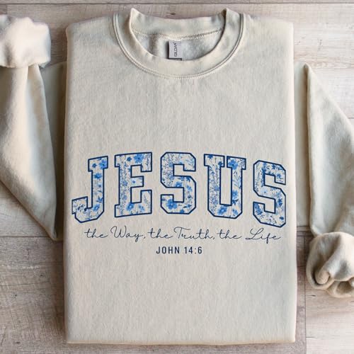 FITIN Unisex Jesus The Way The Truth The Life Christian Sweatshirt John 14:6 Floral Faith Pullover Neutral - color: Sand, size: 3X-Large