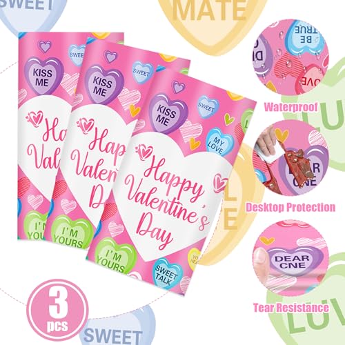 3 Pcs Valentines Day Tablecloth, Disposable Conversation Hearts Table Cover - color: Valentines(1)