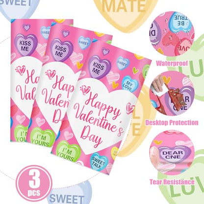 3 Pcs Valentines Day Tablecloth, Disposable Conversation Hearts Table Cover - color: Valentines(1)