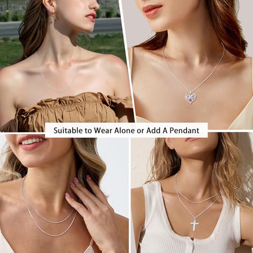 Jewlpire 18k Gold Plated 925 Sterling Silver Chain Necklace for Women, 1.1mm Cable Chains Necklace Thin & Dainty & Sturdy Women's Chain Necklaces, 14/16/17/18/20/22/24 Inches - color: Silver, size: 22 Inch