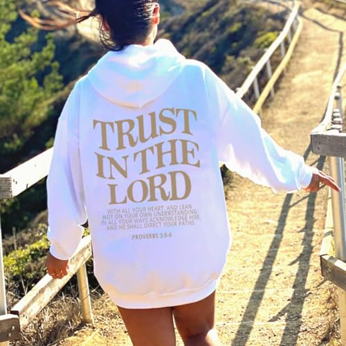 PANOZON TRUST IN THE LORD Hoodie Christian Faith Religious God Tops Man Woman Pullover Sweatshirt Y2K Longsleeve - color: 5-white, size: X-Large