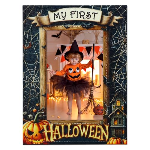 WaaHome Halloween Picture Frame - 4 x 6 My First Halloween Photo Frame Spooky Black Pumpkin Picture Frame Baby Shower Decorations Gifts for Kids New Born Baby Girls Boys Nursery Decor - color: 6-Halloween Style3 4x6