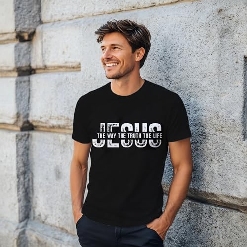 Christian Jesus Shirts for Men Inspirational Bible Verse Faith Graphic Tees - color: Black, size: Small