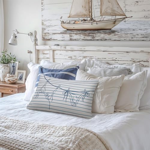 Lacama Coastal Throw Pillow Cover 12x20, Coastal Room Decor, Blue Dorm Decor, Preppy Bikini Prints Decorative Throw Pillow Covers Pillowcases for Couch Bed Girly Room Bedroom Dorm - color: Coast-bikini-blue-horizontal Stripes