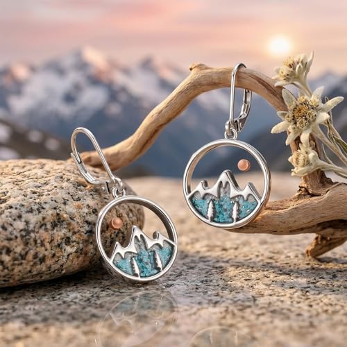 Mountain Mustard Seed Earrings for Women 925 Sterling Silver Lotus/Cross Dangle Drop Earring Christian Jewelry Outdoor Birthday Graduation Gifts - style: Mountain-Turquoise