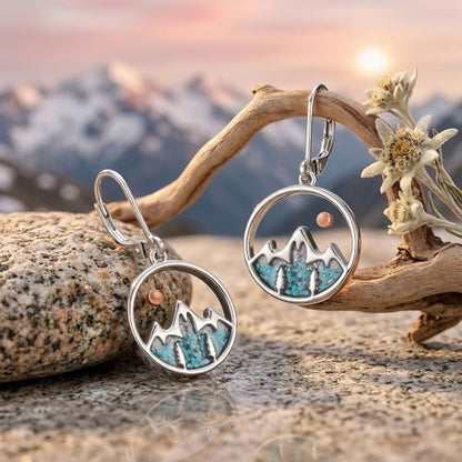 Mountain Mustard Seed Earrings for Women 925 Sterling Silver Lotus/Cross Dangle Drop Earring Christian Jewelry Outdoor Birthday Graduation Gifts - style: Mountain-Turquoise