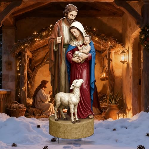Metal Christmas Outdoor Nativity Scene for Yard with Stake 30 Inch Large Christmas Nativity Set with Baby Jesus Mary and Joseph Outside Waterproof Religious Yard Lawn Signs for Garden Lawns Decoration - style: Bright