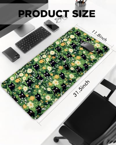 Mouse Pad, Desk Mat, 31.5x11.8in Large Mousepad - color: Grassland Black Cat