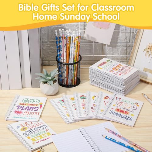 Crtiin 48 Pcs Christian Notepads Pencil Set, Kids School Bible Gifts, White - color: White, style: White Jesus