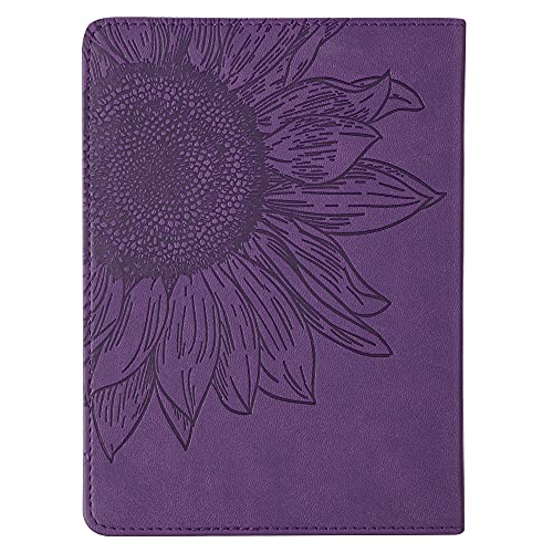 Christian Art Gifts Vegan Leather Small Journal Inspirational Scripture Women's Sunflower Notebook Strength & Dignity Bible Verse Proverbs 31:25, 240 Ruled Pages, Lavender Purple
