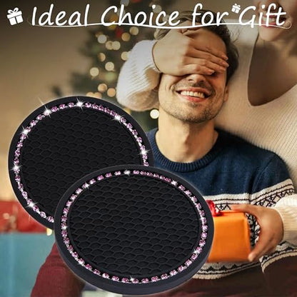 BFXM 2 PCS Bling Cup Holder Coasters for Car 2.75 inch (Pink Diamond) - color: Black+bling Pink