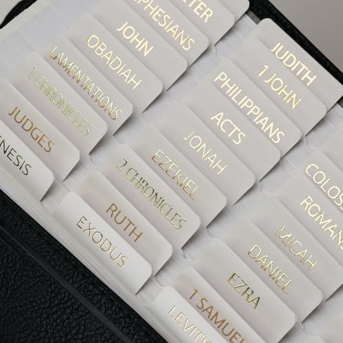 UPAFEXXI-Bible Tabs with Book Summaries, 3D Gold Foil Embossed Lettering - color: Summaries Cream