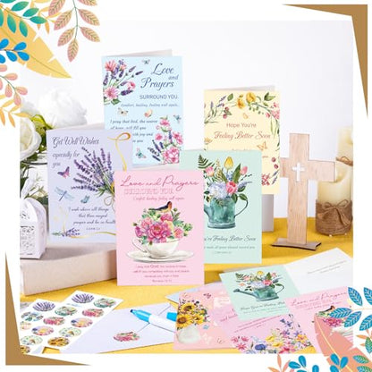 Motiskyy 72 Pack Religious Get Well Cards Bulk with Envelopes Stickers Christian Get Well Greeting Cards with Scripture Encouragement Blessing 4.5 x 6.2 Inch (Watercolor Flower) - style: Watercolor Flower