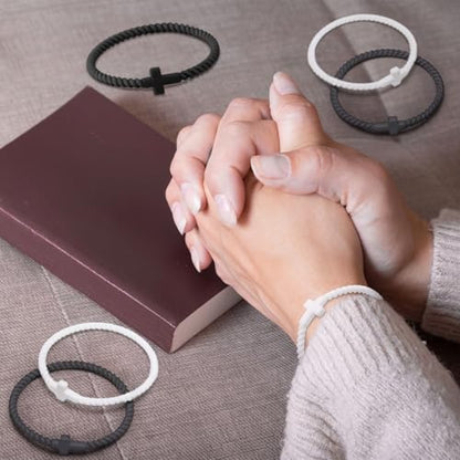 Soaoo 24/60 Pcs Jesus Bracelets Cross Silicone Bracelet Braided Stackable Rubber Wristband Silicone Jewelry Gift for Women Men - color: Grey, size: Cross