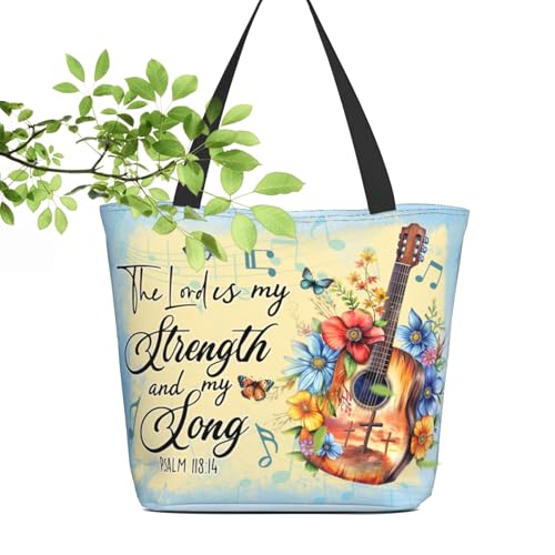 Tote Bag for Women Reusable Shopping Tote Bag Zippered Inspirational Scripture Shoulder Bags - color: Gitar Bible