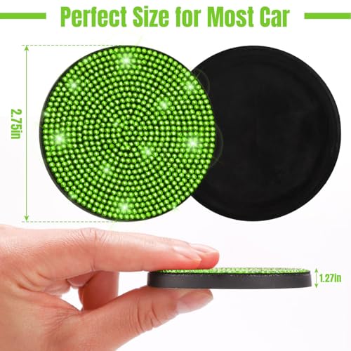 ToBeQueen Green Car Cup Coasters, 4 Pack Crystal Rhinestone Diamond Bling Car Coasters Universal Anti-Slip Shockproof Car Cup Holder Coaster Auto Interior Accessories for Women Girl, Grass Green - color: J-grass Green