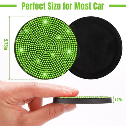 ToBeQueen Green Car Cup Coasters, 4 Pack Crystal Rhinestone Diamond Bling Car Coasters Universal Anti-Slip Shockproof Car Cup Holder Coaster Auto Interior Accessories for Women Girl, Grass Green - color: J-grass Green