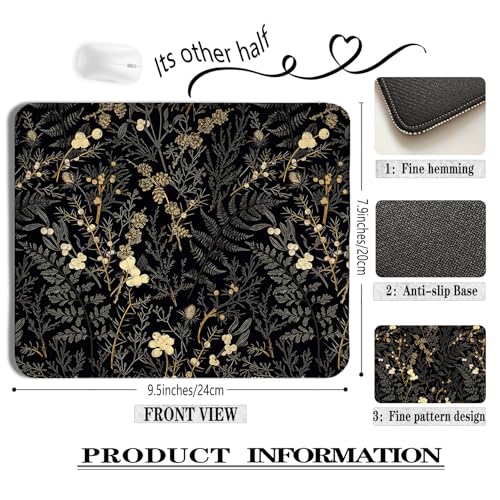 Vintage Green Plant Mouse Pad Office Supplies,Black Green Fern Leaves Botanical Cottagecore Mouse Pads for Wireless Mouse Computers Laptop Desk Accessories,Plant Desk Accessories,9.5x7.9 Inch - color: color 3