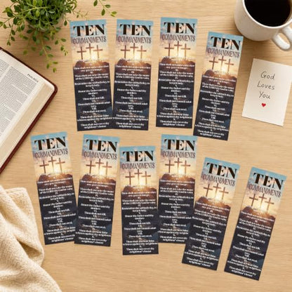 Ten Commandments Bookmarks Gifts - 100 Pcs Bible Verse Religious Bookmark Paper Christian Inspirational Book Marks Page Marker for Women Men Office Church Book Lovers Reading Party Rewards - color: Ten Commandments