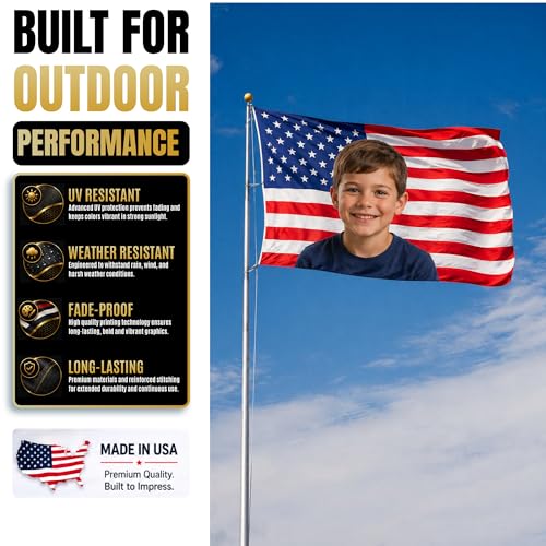 Custom Flag with Face on It by BCB Print; Custom Flag with Picture; Customizable Flag; Custom Pink American Flag; 5 Sizes; HD Print; 2 Grommets; No Pole/Hardware; Made in USA - color: Flag with Photo