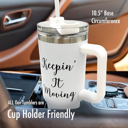 40oz Tumbler with Inspirational Quotes, African American Art, Handle, Straw & Twist-On Lid – Leak-Proof Insulated Drinkware for Black Women, Uplifting Gift - Keepin It Movin - color: Keepin it Moving