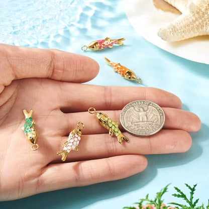 Craftdady Enamel Koi Fish Charms Long-Lasting Plated CZ Sea Ocean Life Animals Pendants 18K Gold Plated Goldfish Charms for Jewelry Making Bracelets Earrings - color: 5 Color
