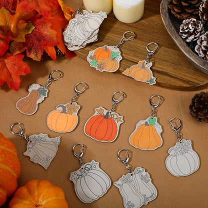 Trnayi 36 Pcs Pumpkin Fall Wood Keychain Color Your Own DIY Craft - style: Pumpkin