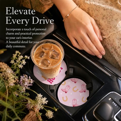 Car Coasters for Cup Holders, Pink Howdy Car Coasters Set of 2, B22 - color: Howdy