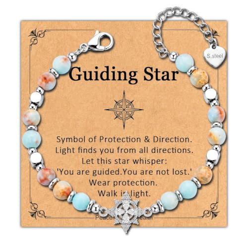Bracelet for Women Natural Stone Beaded, Stainless Steel Charms, Adjustable - color: 14-Eight-pointed star