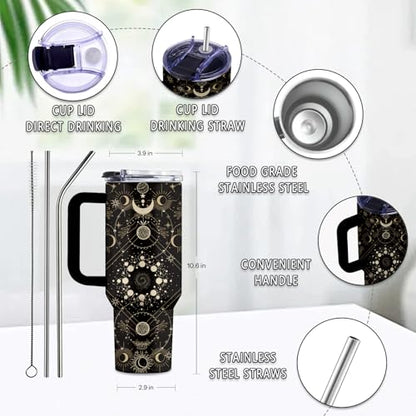 Goth 40 Oz Tumbler, with Handle & Straw, Stainless Steel Sport Cup - color: Black