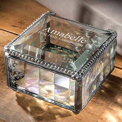 First Communion Gift Personalized Jewelry Box Engraved Keepsake Stained Glass J Devlin Box 333-1 EB218-2 (Clear Textured) - color: Clear Textured