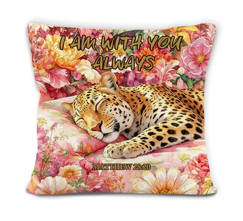 Christian Sleeping Leopard Floral Pillow Cover 18x18, Leopard Gifts,Bible Verse Trendy Maximalist Cheetah Decorative Throw Pillow Covers Pillowcases for Girls Bedroom Room Couch Decor - color: Leopard