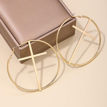 Cross Hoop Earrings Big Circle Hoop Earrings for Women Christian Jewelry - color: A-G