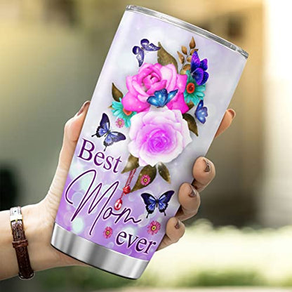 CUBICER Personalized Coffee Tumbler Flowers Custom Name Travel Mug Mother Gifts For Mom Women Stainless Steel Cup Butterflies Insulated Tumblers Inspirational Sayings On Birthday - color: Floral Theme