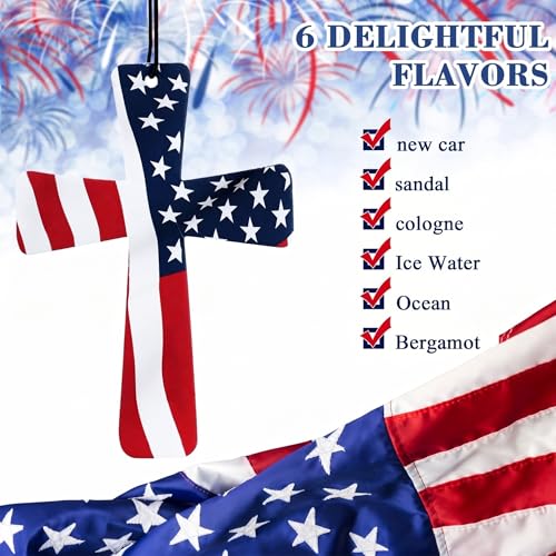 Siifert 12 Pcs Cross Air Freshener, American Flag Patriotic Tree Ornament - color: Patriotic Cross, size: Cross Theme