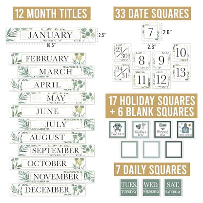 Classroom Calendar Set Bulletin Board Decorations, 98pc School Calendar Set - color: Geo Greenery