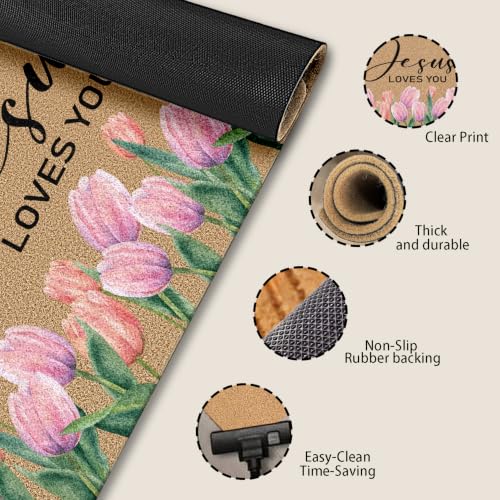 Christian Tulip Floral Faux Coco Coir Doormat Door Mat 30x17 Inch - color: Tulip