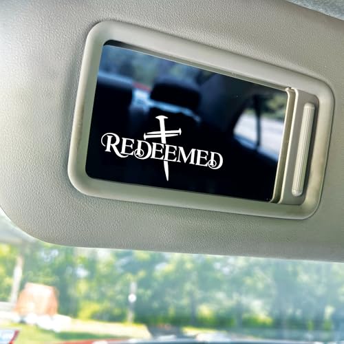 Set 2 Pcs Redeemed Rearview Mirror Decal Trust in God Stickers Christian Bible Inspiration Sticker Water Bottle Window Vinyl Waterproof 3x1,6 inch Car Decals Vinyl Sticker for Car - color: Redeemed Three Nails Cross