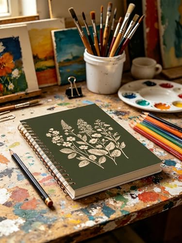 Vintage Olive Green Plant Notebook, Cottagecore Nature Floral Journal Gifts for Women, Minimalist Botanical Hardcover Notebook Journal for Work Study 5.5x8.3 in - color: Olive Green
