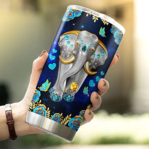 CUBICER Elephant Coffee Tumbler Jewelry Style Travel Mug With Lid Birthday Gifts For Women Friends Animal Lovers Insulated Cup Stainless Steel Tumblers Hot And Cold Inspirational Quotes - color: Elephant