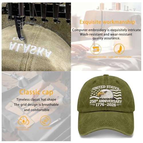 250th Anniversary 250 Years Freedoms Baseball Hat Running Embroidered Cap for - color: Army Green