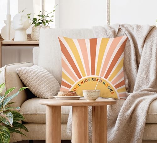 Voatok Boho Sunshine Classroom Pillow Covers 18x18, Boho Cool Kids Read Books Decorative Throw Pillow Covers Pillowcases Decorations for Library Reading Room Classroom Sofa Bed Couch Decor - color: Books-1