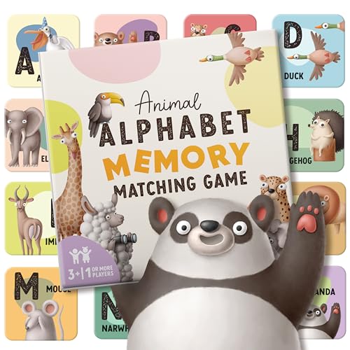 Alphabet Animals Matching Cards for Kids – 52 Durable Memory Cards for Toddlers & Preschoolers, Ages 3+, Fun Educational Game to Improve Focus & Early Learning