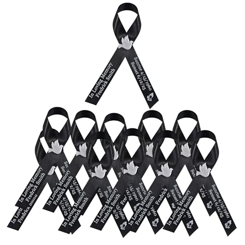 Personalized Memorial Service Funeral Ribbon Pins 20 Cross Religious Celebration of Life Custom Made Awareness Remembrance Anniversary Death Cross Sympathy Name Angel - color: Black