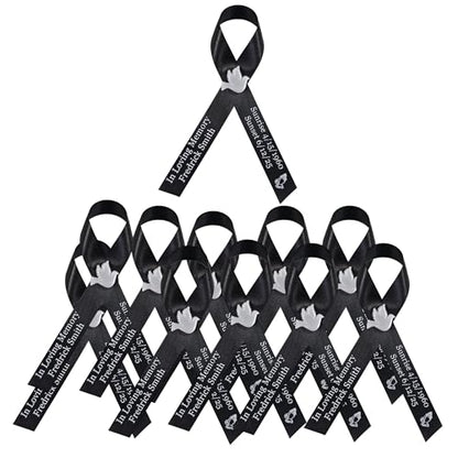 Personalized Memorial Service Funeral Ribbon Pins 20 Cross Religious Celebration of Life Custom Made Awareness Remembrance Anniversary Death Cross Sympathy Name Angel - color: Black