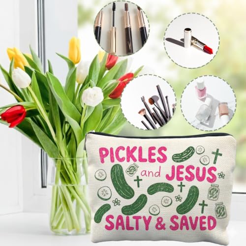 Pickles and Jesus Christian Canvas Makeup Bag Gifts for Women - color: pickles and jesus