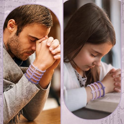 Soaoo 24/60 Pcs Jesus Bracelets Cross Silicone Bracelet Braided Stackable Rubber Wristband Silicone Jewelry Gift for Women Men - color: Purple, size: Cross